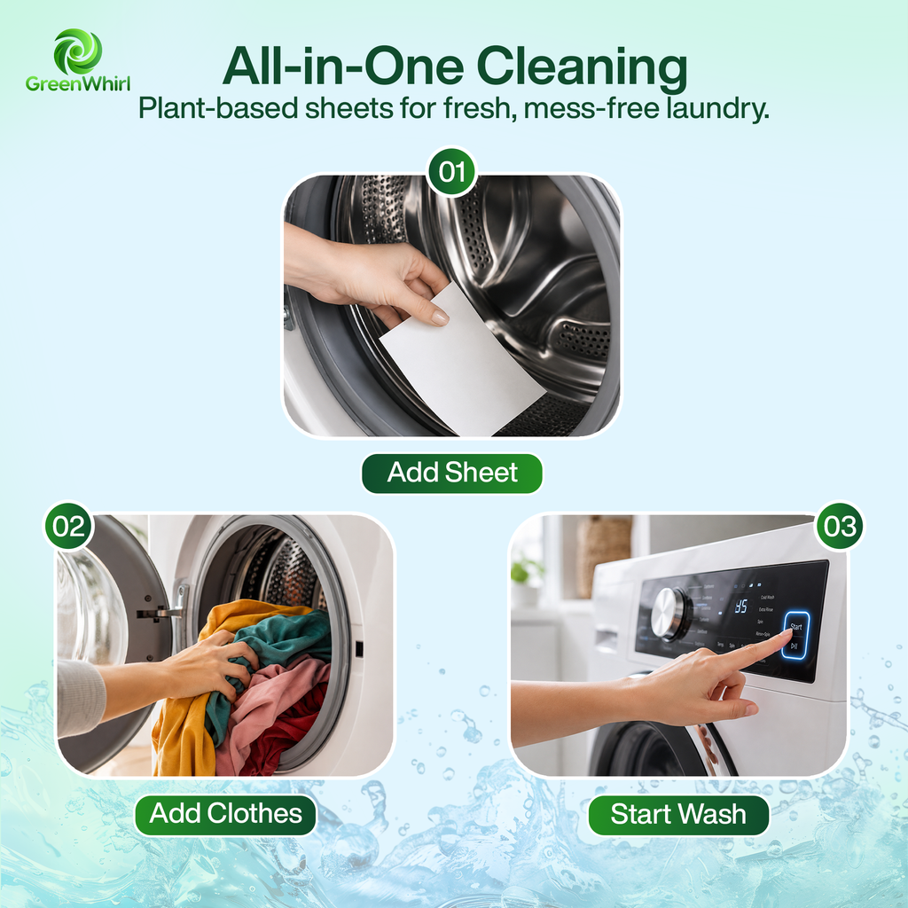 GreenWhirl UltraClean Laundry Detergent Smart Sheets – Pure Linen Scent | 50 Loads, Plant-Based & Zero Waste